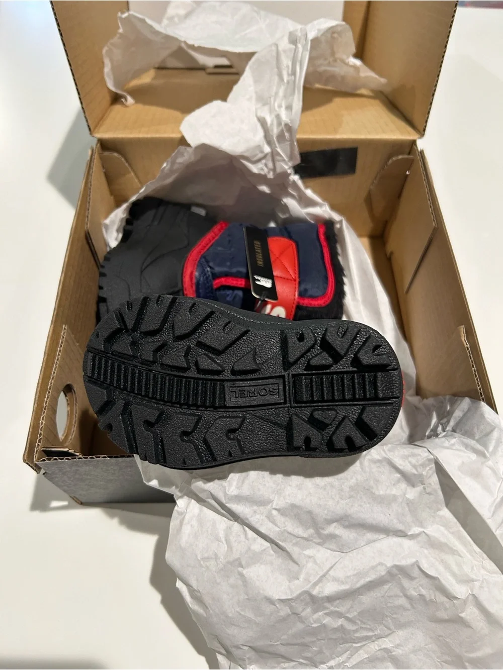 Sorel Kids Snow Commander Toddler Navy and Red Snow Boots with Black Sole